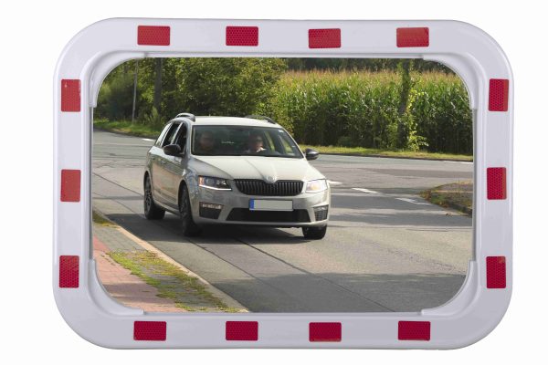 Verkeersspiegel EUvex, rechthoek, wit/rood, afmeting 40x60 cm / waarneming 9-15 m