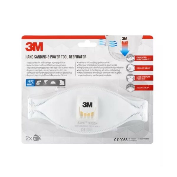 3M Aura 9322 FFP2 stofmasker met ventiel voor schuren - Afbeelding 6