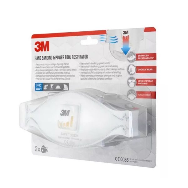3M Aura 9322 FFP2 stofmasker met ventiel voor schuren - Afbeelding 7