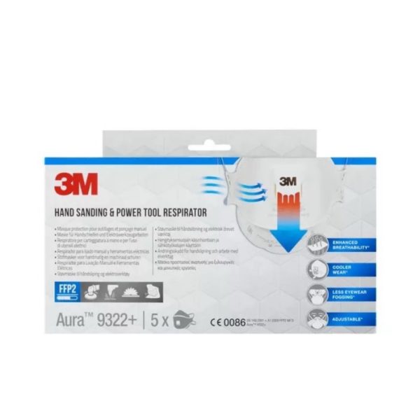 3M Aura 9322+ FFP2 stofmasker met ventiel voor schuren - Afbeelding 4
