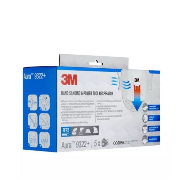 3M Aura 9322+ FFP2 stofmasker met ventiel voor schuren - Afbeelding 6