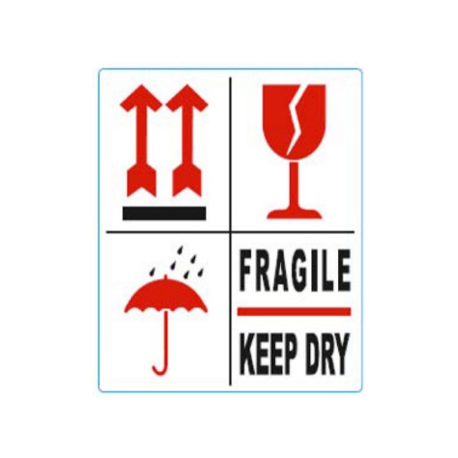 Waarschuwingsetiket pijl glas paraplu fragile wit