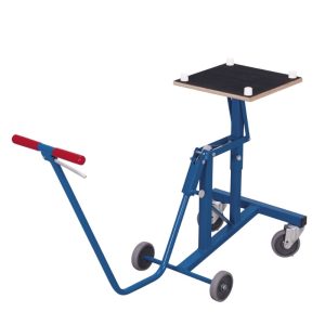 Tafel handhefwagen voor in een magazijn. In de kleur blauw