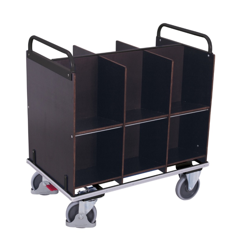 Archiefwagen met 12 vakken voor in een magazijn. De kleur is antraciet