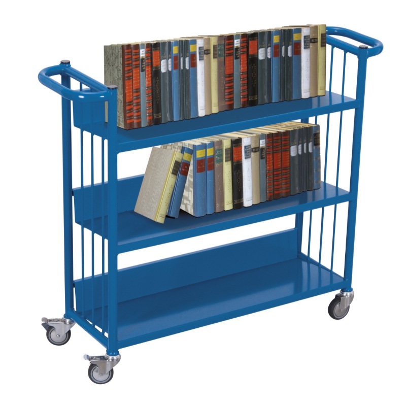 Boeken etagewagen in het blauw, geladen met boeken