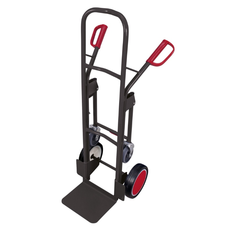 Stalen steekwagen met wegklapbare steunwielen in het antraciet met massieve wielen