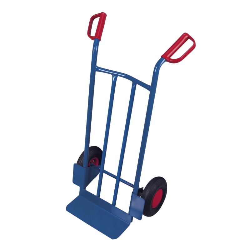 Stalen steekwagen 1100 mm met schuine stand in de kleur blauw met luchtbanden