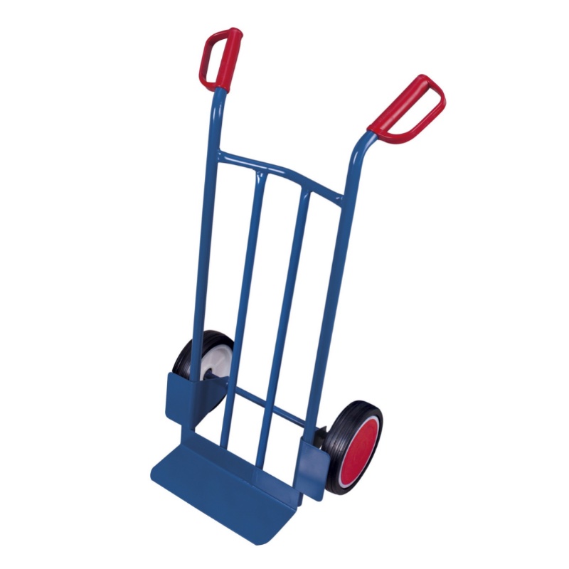 Stalen steekwagen 1100 mm met schuine stand in de kleur blauw met massieve banden